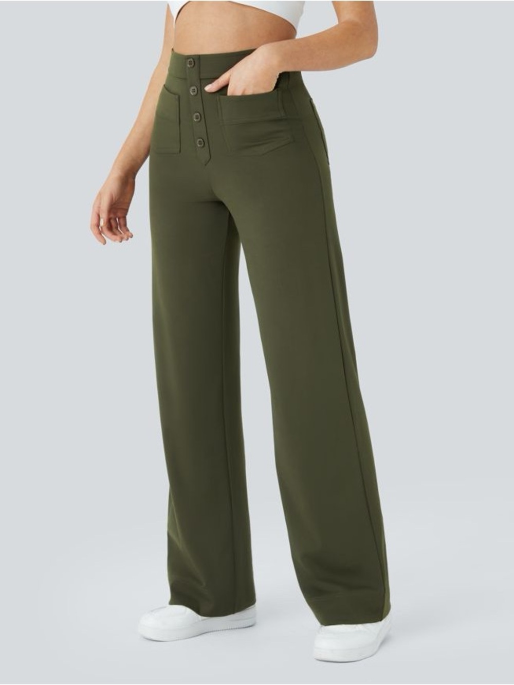 Halara NWT DayStretch High Waisted Straight Leg Casual Pants - Forest Night - M - Picture 3 of 16